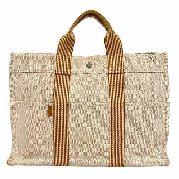 HERMES Handbags - Hermes New Fool Tote MM Canvas Bag Orange White Women's